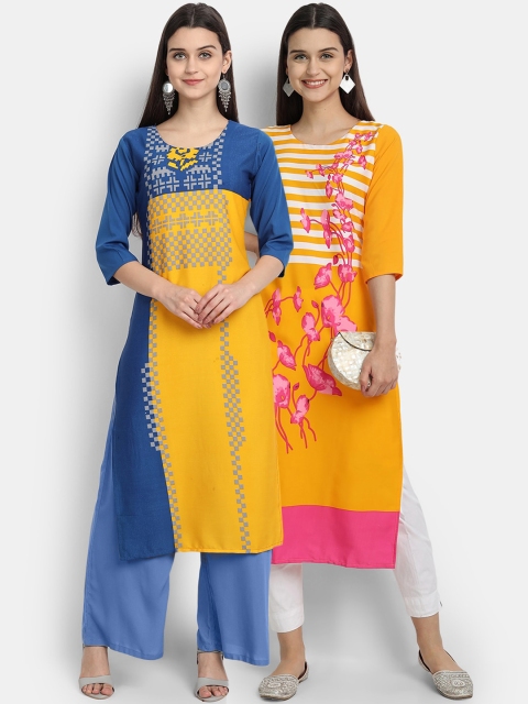

KALINI Women Multicoloured Geometric Embroidered Thread Work Crepe Kurta, Multi