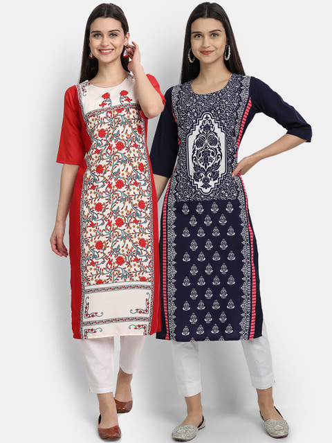 

KALINI Women Multicoloured Ethnic Motifs Printed Mirror Work Crepe Kurta, Multi