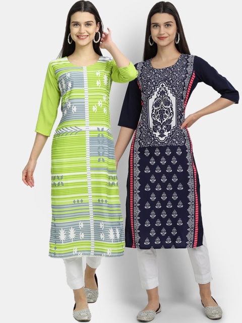 

KALINI Women Multicoloured Ethnic Motifs Printed Mirror Work Crepe Kurta, Multi