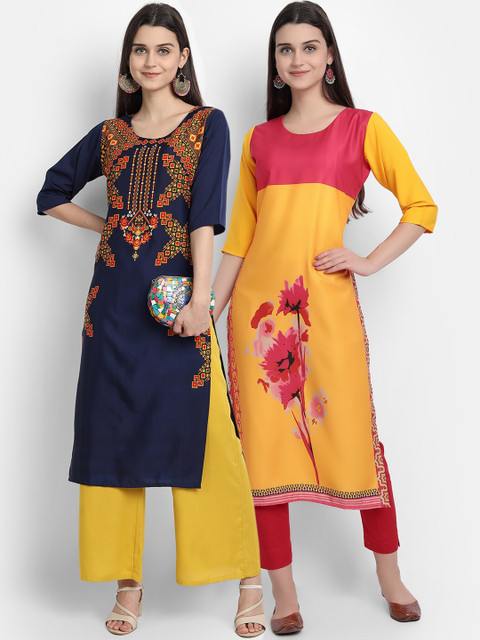

KALINI Women Multicoloured Floral Embroidered Crepe Kurta, Multi