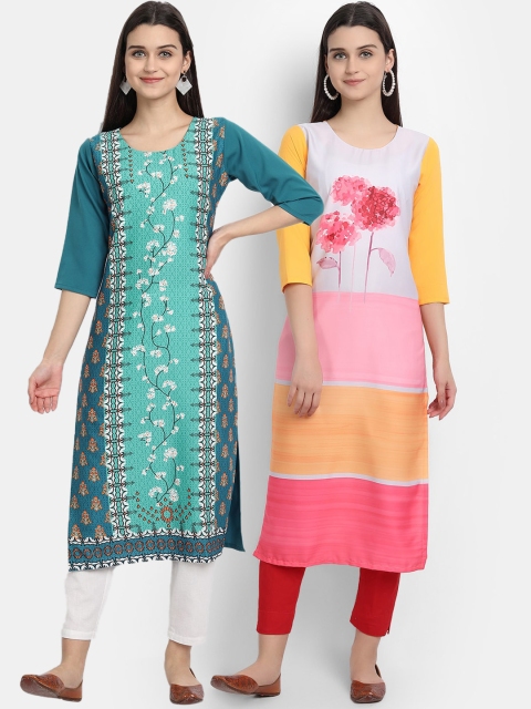 

KALINI Women Multicoloured Colourblocked Thread Work Crepe Kurta, Multi