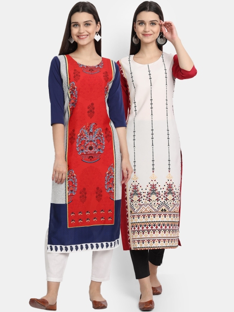 

KALINI Women Multicoloured Ethnic Motifs Printed Thread Work Crepe Kurta, Multi