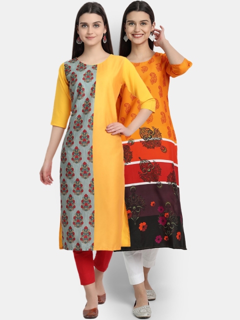 

KALINI Women Multicoloured Ethnic Motifs Printed Thread Work Crepe Kurta, Multi