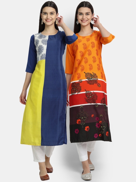 

KALINI Women Multicoloured Ethnic Motifs Printed Thread Work Crepe Kurta, Multi