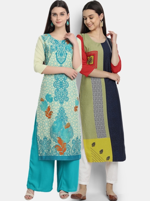 

KALINI Women Multicoloured Geometric Colourblocked Patchwork Crepe Kurta, Multi