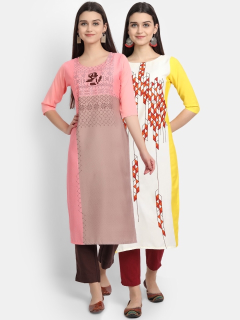 

KALINI Women Multicoloured Embroidered Keyhole Neck Thread Work Crepe Kurta, Multi