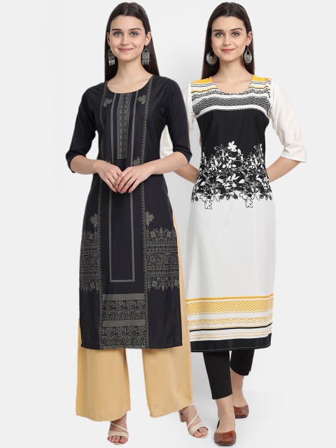 

KALINI Women Multicoloured Geometric Striped Thread Work Crepe Kurta, Multi