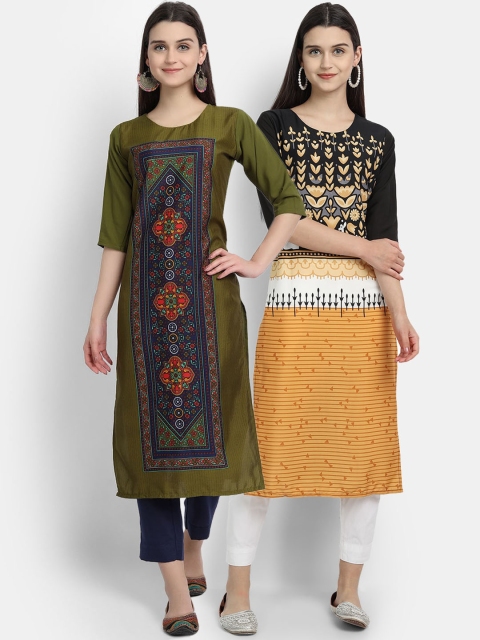 

KALINI Women Multicoloured Geometric Printed Thread Work Crepe Kurta, Multi