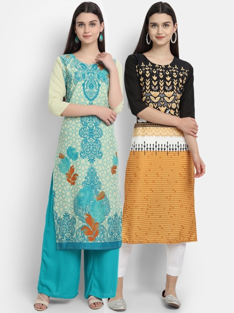 

KALINI Women Multicoloured Geometric Printed Thread Work Crepe Kurta, Multi
