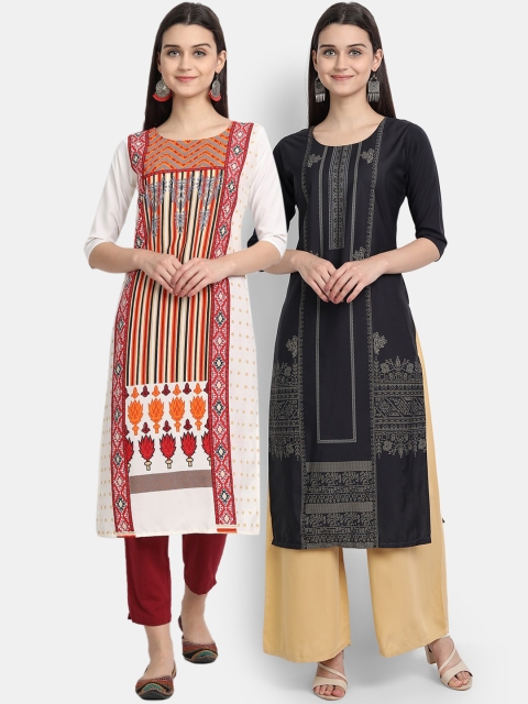 

KALINI Women Multicoloured Geometric Striped Thread Work Crepe Kurta, Multi