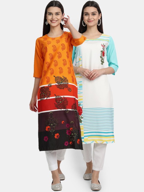 

KALINI Women Multicoloured Floral Printed Thread Work Crepe Kurta, Multi