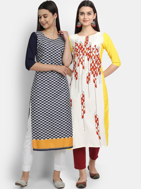 

KALINI Women Multicoloured Embroidered Keyhole Neck Thread Work Crepe Kurta, Multi