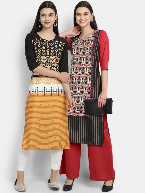 

KALINI Women Multicoloured Geometric Printed Thread Work Crepe Kurta, Multi