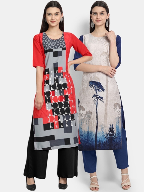 

KALINI Women Multicoloured Floral Printed Keyhole Neck Crepe Kurta, Multi