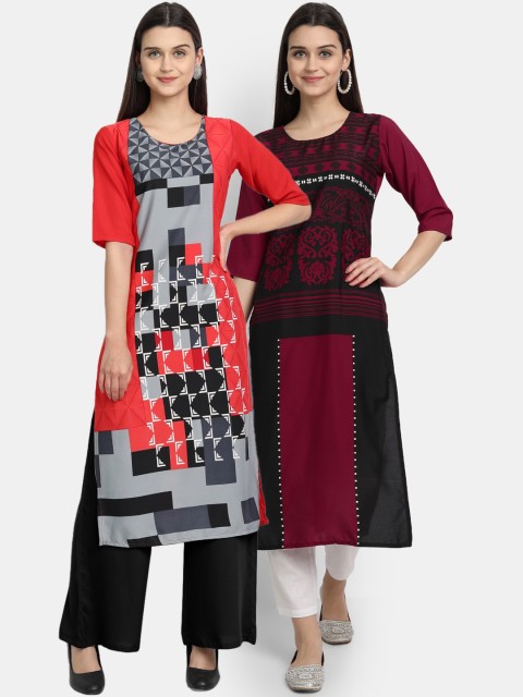 

KALINI Women Multicoloured Floral Printed Keyhole Neck Crepe Kurta, Multi
