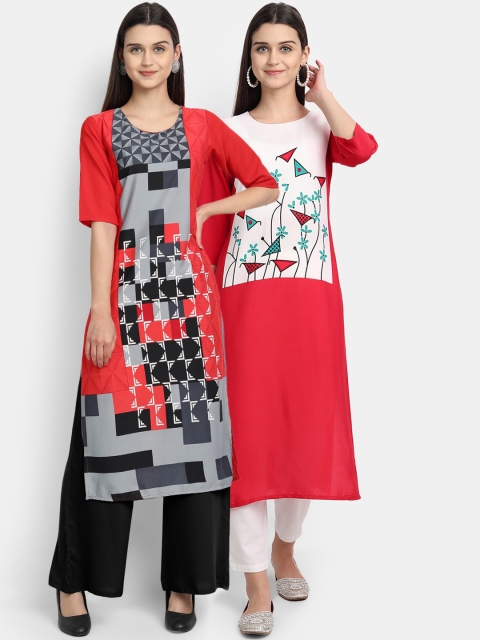 

KALINI Women Multicoloured Floral Printed Keyhole Neck Crepe Kurta, Multi