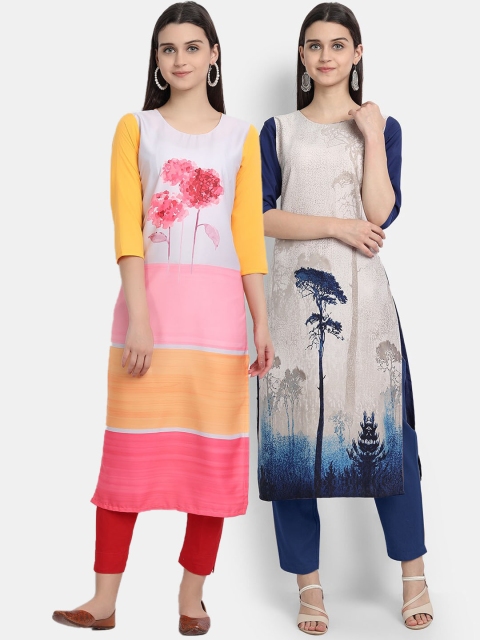 

KALINI Women Multicoloured Colourblocked Thread Work Crepe Kurta, Multi