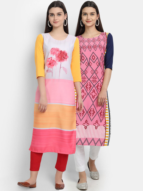 

KALINI Women Multicoloured Colourblocked Thread Work Crepe Kurta, Multi