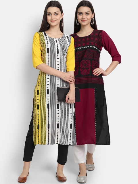 

KALINI Women Multicoloured Ethnic Motifs Embroidered Thread Work Crepe Kurta, Multi
