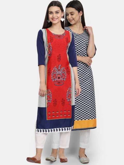 

KALINI Women Multicoloured Geometric Printed Thread Work Crepe Kurta, Multi