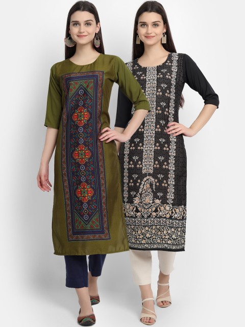 

KALINI Women Multicoloured Ethnic Motifs Printed Crepe Kurta, Multi
