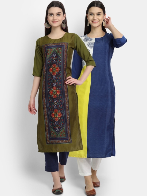 

KALINI Women Multicoloured Ethnic Motifs Embroidered Thread Work Crepe Kurta, Multi