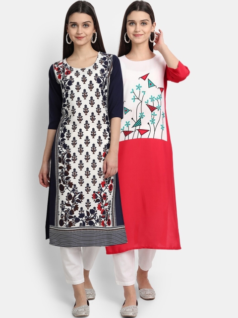 

KALINI Women Multicoloured Ethnic Motifs Printed Thread Work Crepe Kurta, Multi