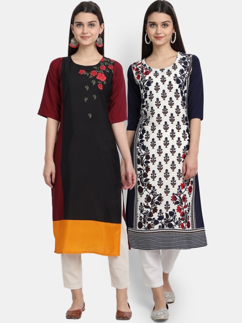 

KALINI Women Multicoloured Ethnic Motifs Printed Thread Work Crepe Kurta, Multi