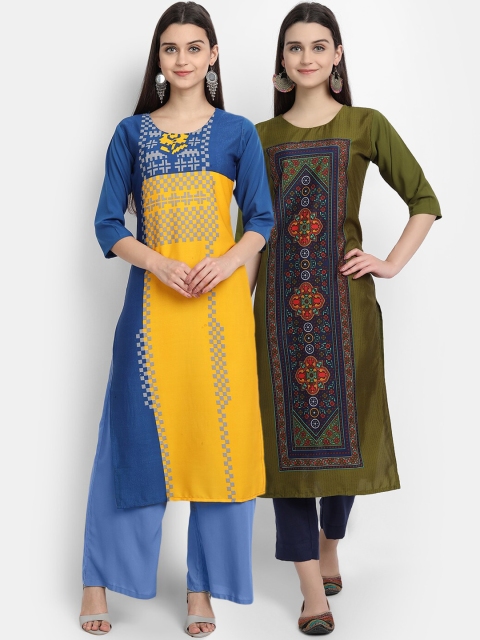 

KALINI Women Multicoloured Ethnic Motifs Embroidered Thread Work Crepe Kurta, Multi