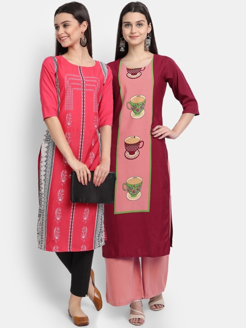 

KALINI Women Multicoloured Ethnic Motifs Embroidered Flared Sleeves Thread Work Crepe Kurta, Multi