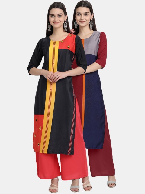 

KALINI Women Multicoloured Colourblocked Thread Work Crepe Kurta, Multi