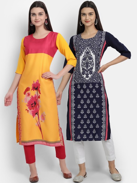 

KALINI Women Multicoloured Ethnic Motifs Printed Mirror Work Crepe Kurta, Multi