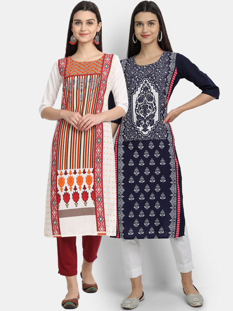 

KALINI Women Multicoloured Ethnic Motifs Printed Mirror Work Crepe Kurta, Multi