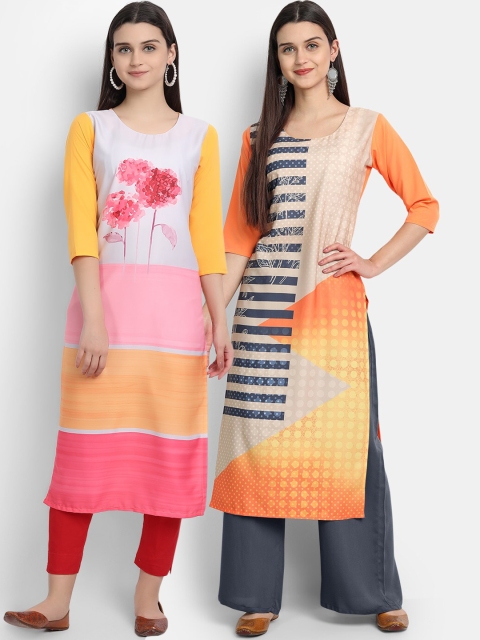 

KALINI Women Multicoloured Colourblocked Thread Work Crepe Kurta, Multi