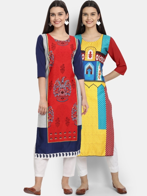 

KALINI Women Multicoloured Ethnic Motifs Printed Thread Work Crepe Kurta, Multi