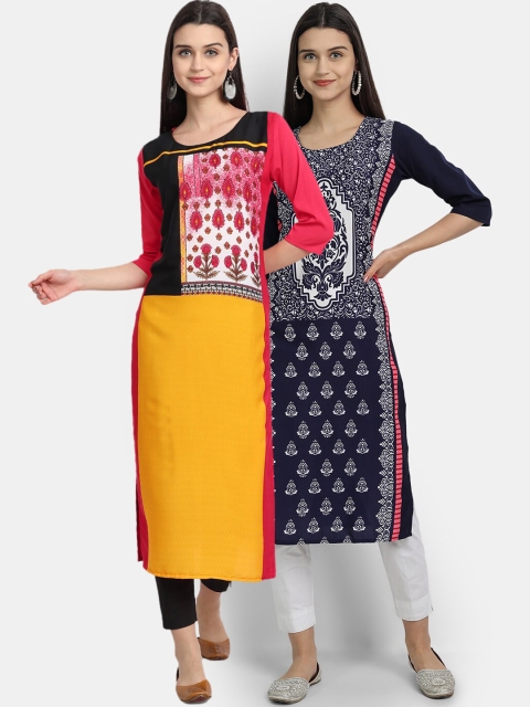 

KALINI Women Multicoloured Yoke Design Thread Work Crepe Kurta, Multi
