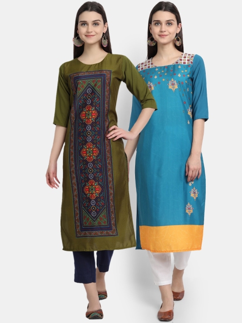 

KALINI Women Multicoloured Floral Yoke Design Thread Work Crepe Kurta, Multi