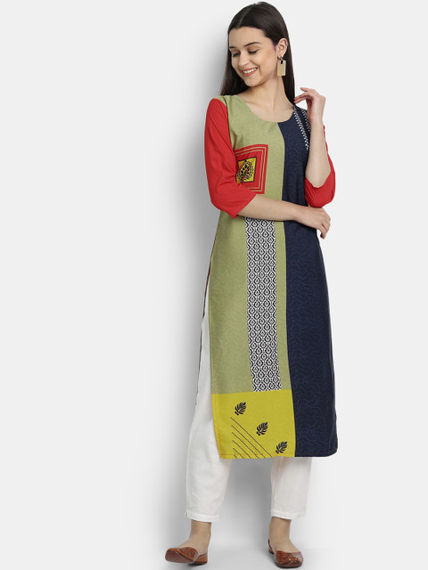 

KALINI Women Multicoloured Geometric Colourblocked Patchwork Crepe Kurta, Multi