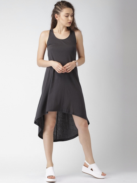 

FOREVER 21 Women Charcoal Grey Solid High-Low Hem A-Line Dress