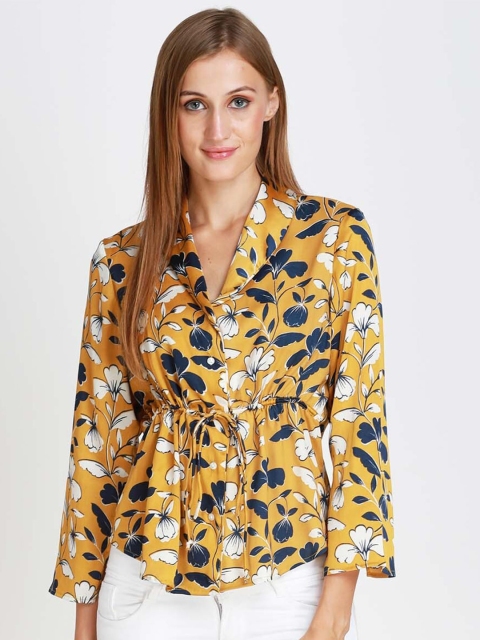 

angloindu Mustard Yellow & lanzones Floral Print Shirt Style Top