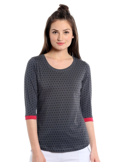 

CULT FICTION Women Charcoal & plum perfect Printed T-shirt