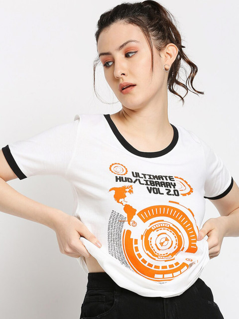 

CULT FICTION Women White & magnolia Typography Printed T-shirt