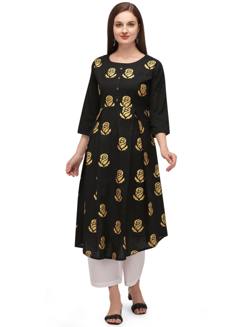 

RGHT Women Black & Golden Ethnic Motifs Printed A-line Kurta