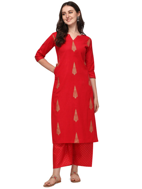 

RGHT Women Red & Gold-Toned Ethnic Motifs Printed Kurta