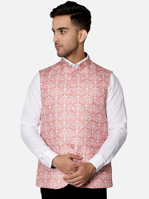 

Callino London Men Peach & White Printed Waistcoat