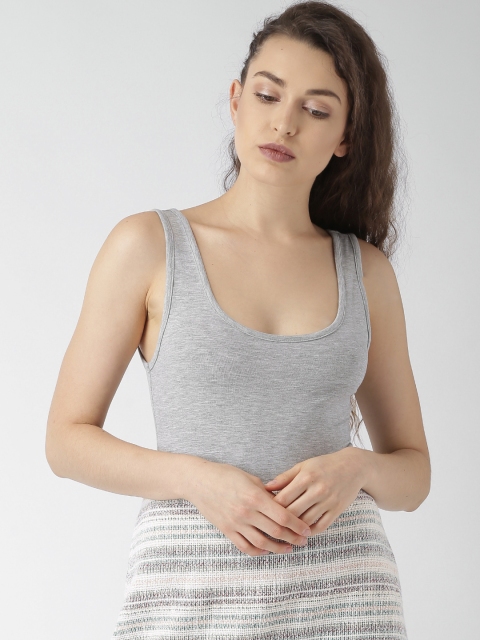 

FOREVER 21 Women Grey Melange Solid Bodysuit