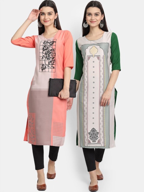 

KALINI Women Multicoloured Geometric Embroidered Crepe Kurta, Multi