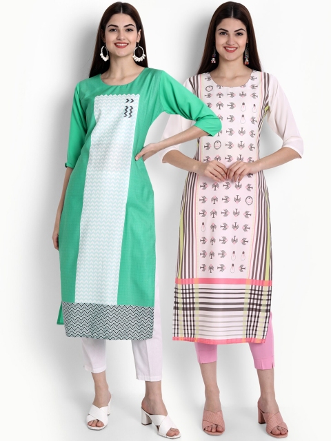 

KALINI Women Multicoloured Ethnic Motifs Embroidered Mirror Work Crepe Kurta, Multi
