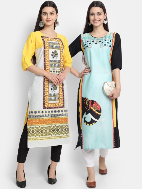 

KALINI Women Multicoloured Geometric Mirror Work Crepe Kurta, Multi