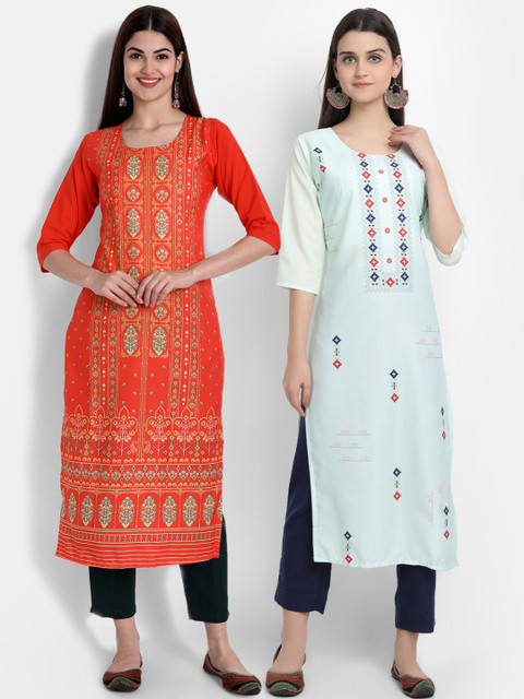 

KALINI Women Multicoloured Floral Embroidered Thread Work Crepe Kurta, Multi